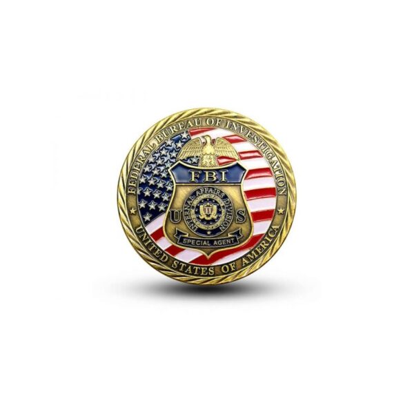 Moeda Comemorativa – Agente Especial FBI EUA – Metal banhada a ouro 40 mm com capsula acrílica protetora - Valmar Import